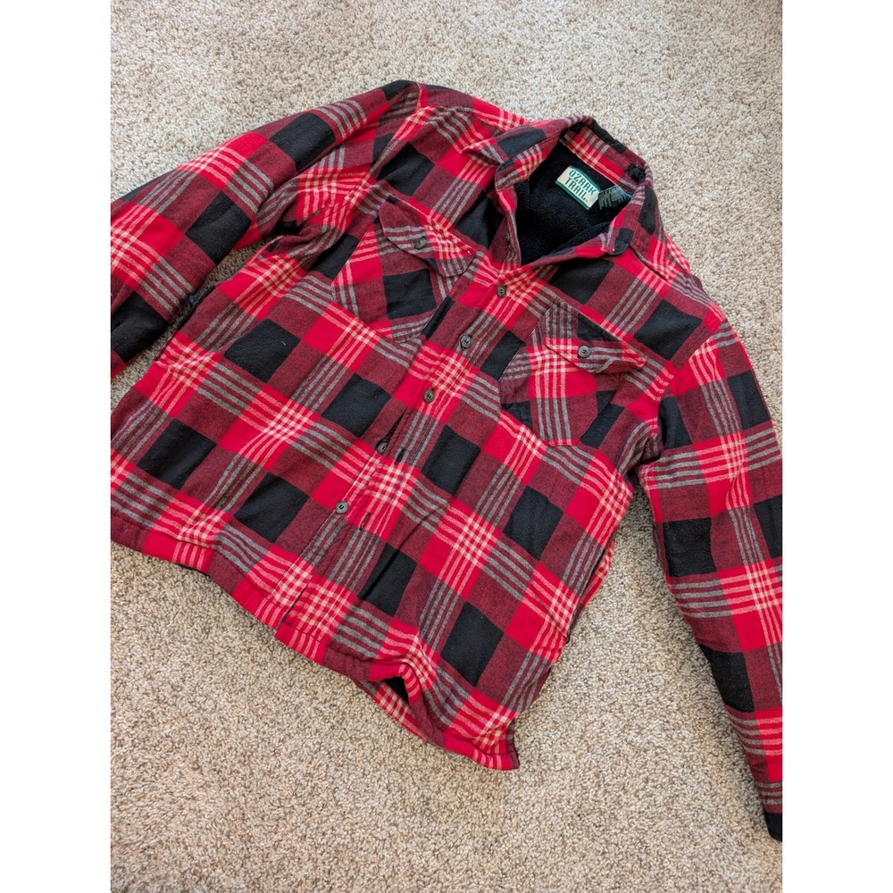 Ozark Trail Mens Red Black Plaid Fleece Lined Flannel Shirt Jacket Large
